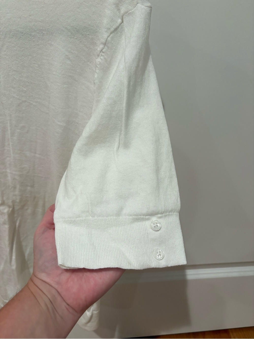 LOFT White Short-Sleeve Button Cardigan Sweater - Picture 3 of 4